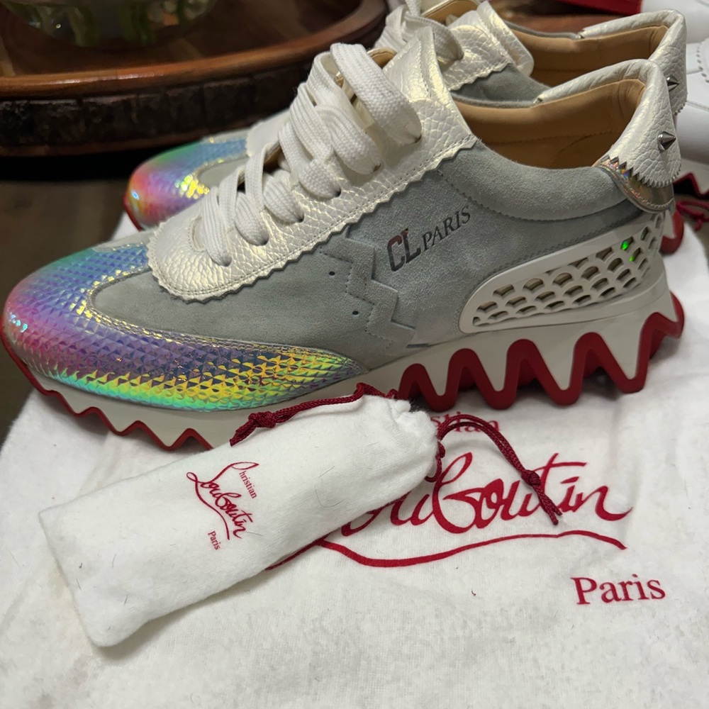 Calfskin Suede Patent Psychedelic Womens Loubishark Sneakers Multicolor